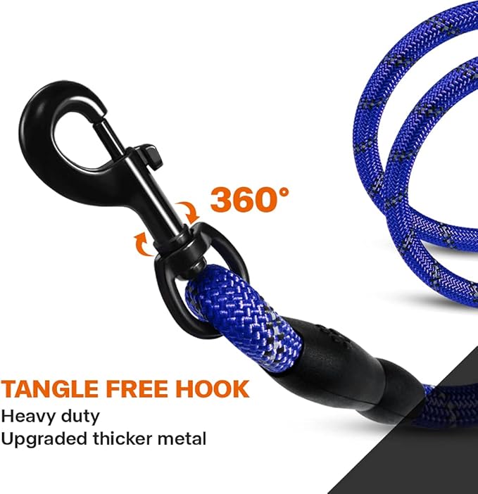 Taglory Rope Dog Leash 6FT with Comfortable Padded Handle, Highly Reflective Threads Leash for Small Dogs, 3/8 inch, Navyblue
