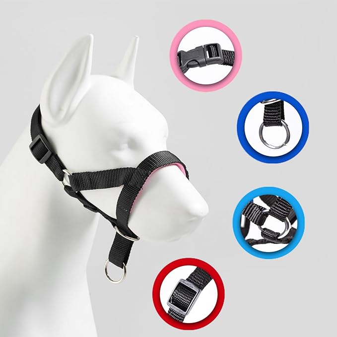 Dog Head Collar, Fabric Padded Head Collar for Dogs to Prevent Pulling, Adjustable Dog Head Harness (L,Blue)