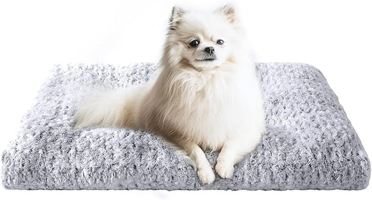 JOLLYVOGUE Washable Dog Bed for Crate, Deluxe Rose Plush Dog Crate Beds for Small Medium Large Size Dogs, Anti-Slip Soft Comfy Pet Kennel Pad, Fits Kennel Cage and Cat Bed Mat, 29" X 21", Gray