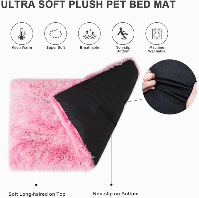 Vonabem XL Dog Bed Large Crate Pad, Washable Pink Pet Beds, Deluxe Plush Soft Crate Bed 42 inch, Dog Mats for Sleeping, Anti-Slip Kennel Pad 41 * 27 inch