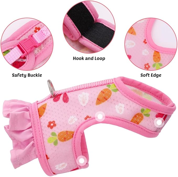 DONGKER Rabbit Harness and Leash,Adjustable Bunny Vest Harness Breathable Mesh Available All Seasons for Walking Escape Proof Guinea Pigs Bunnies Hamsters