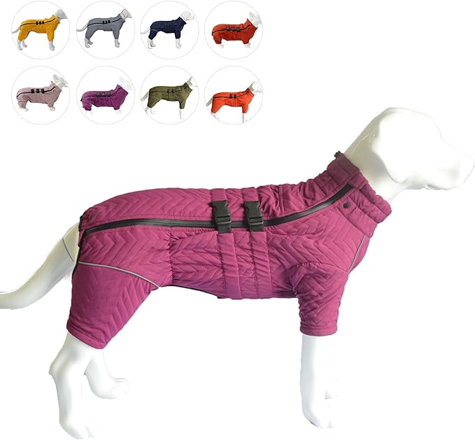Warm Double Layers Dog Vest - 4 Legs Covered Windproof Waterproof Reflective Coat for Small Medium Large Dogs - Outdoor Skating Costume - Purple XL