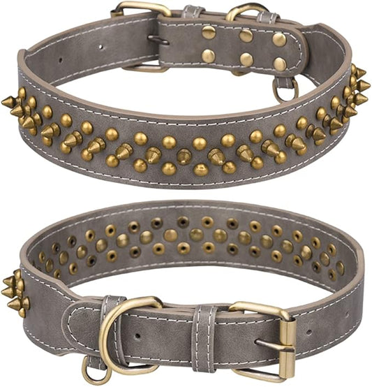 Spiked Dog Collar Soft Pu Leather Mushrooms Rivet Spike Studded Puppy Adjustable Pet Collars for Small Breeds (M, Grey2)