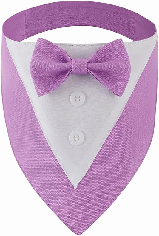 Tuxedo Dog Collar for Wedding Engagement and Birthday, Formal Dog Bandana Collar Costume with Bow Tie and Adjustable Buckle,Suitable for Small Medium Large Dog. (Purple, M)