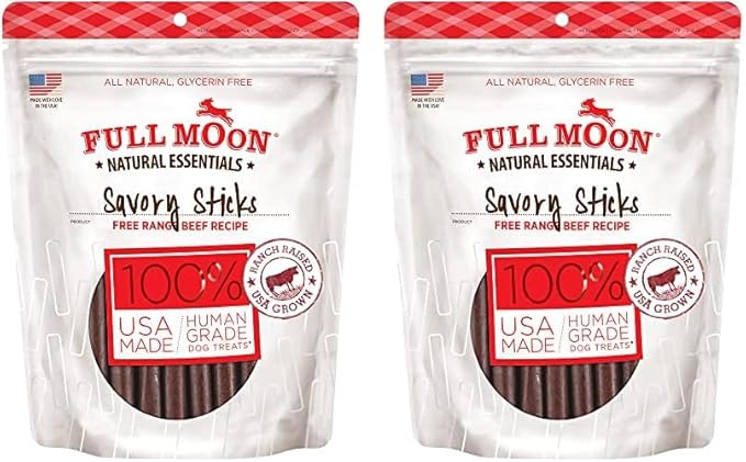 Full Moon All Natural Human Grade Dog Treats, Essential Beef Savory Sticks, 22 Ounce, 1.375 Pound (Pack of 2)