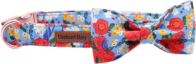 Lionheart glory Floral Print Dog Collar Adjustable Soft Dog Collar with Bowtie, Girl Pet Collars for X-Small Small Medium Large Dogs
