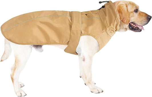 Waterproof Dog Raincoat with Reflective Strip, Adjustable Breathable Rain Coat Jacket with Leash Hole for Dogs (Khaki, XX-Large)