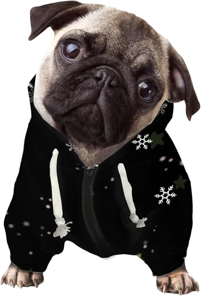 Howilath Christmas Snowflakes Dog Sweatshirt with Hood Warm Pet Clothes Comfortable Hoodie Streetwear for Small Medium Large Dogs