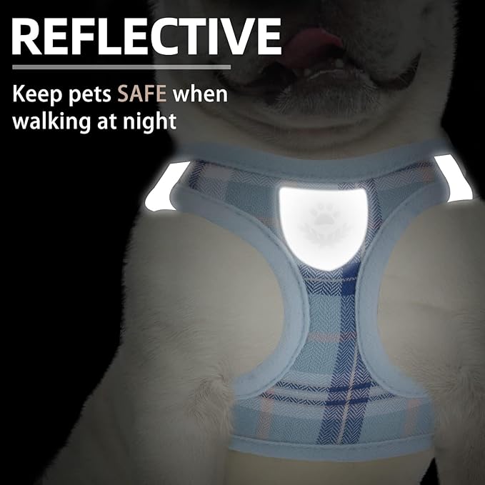 PUPTECK Adjustable Dog Harness Collar and Leash Set Step in No Pull Pet Harness for Small Medium Dogs Puppy and Cats Outdoor Walking Running, Soft Mesh Padded Reflective Vest Harnesses, Blue XS