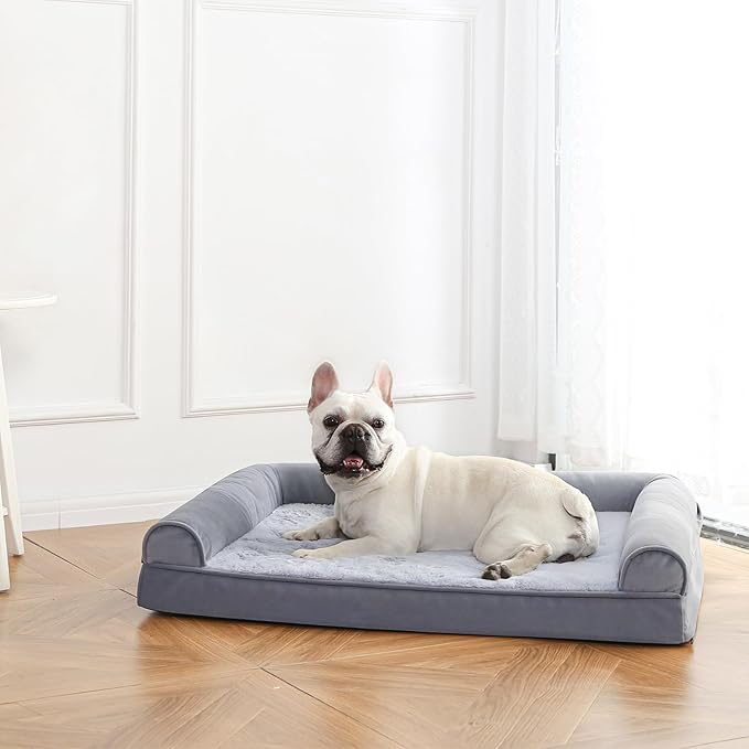 Amazon Basics Foam Living Room Couch Dog Pet Bed with Removable Cover, Grey, 36" x 27"