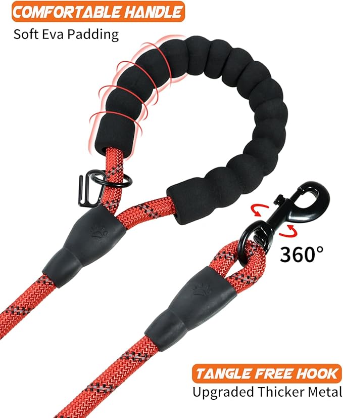 Joytale Reflective Dog Leash, Heavy Duty Nylon Rope with Poop Bag Holder, Highly Reflective Threads Leashes for Small Dogs, Red, 6'×3/8''