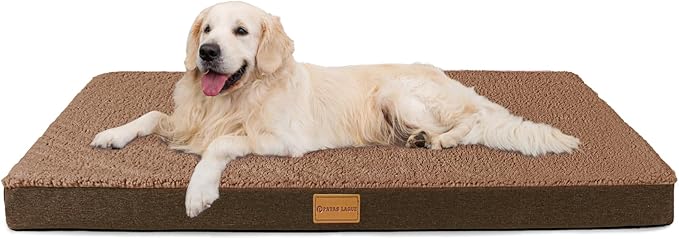 Patas Lague Orthopedic XXL Dog Bed for Extra Large Dogs 48''X30'', Soft Comfortable Waterproof Egg Crate Foam Big Large Pet Beds Mat with Removable Washable Cover, Brown