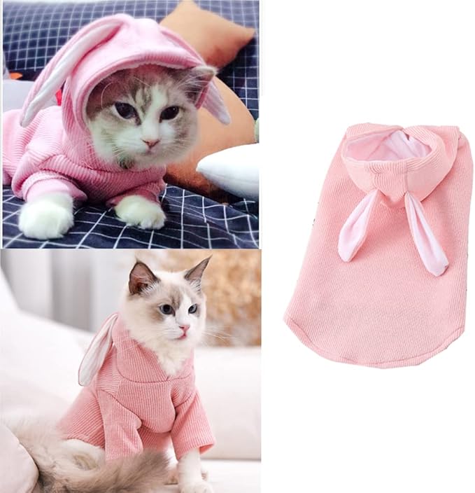 ANIAC Funny Dog Hoodies for Small Dog Girl Boy Bunny Ears Dog Clothes Hooded Puppy Sweatshirt Cat Apparel Pet Costume for Easter Halloween Christmas Holiday (X-Large, Pink)