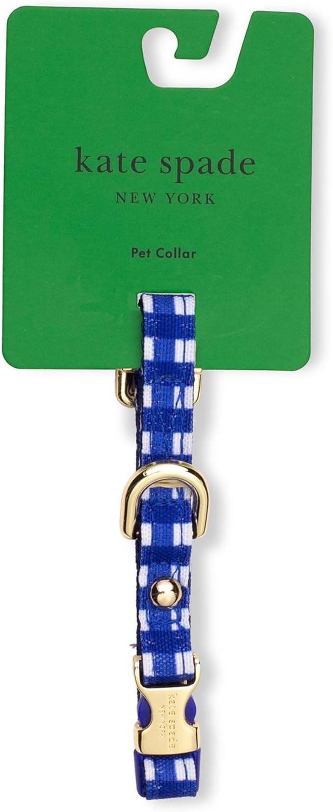 Kate Spade New York Cute Dog Collar with Gold Metal Buckle, 8" to 10.5" Adjustable Collar for Female or Male Extra Small Dogs (Navy Gingham)