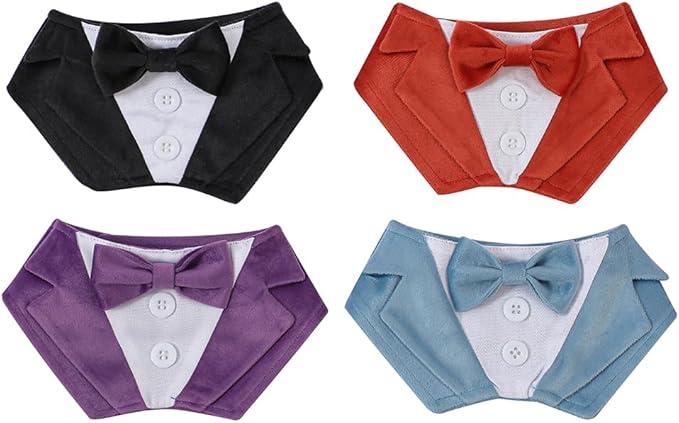 Dog Tuxedo Collar Suit for Wedding Engagement and Birthday, Halloween Formal Tux Bandana Costume with Orange Bow Tie and Adjustable Buckle,Suitable for Medium Pup (Orange, M)