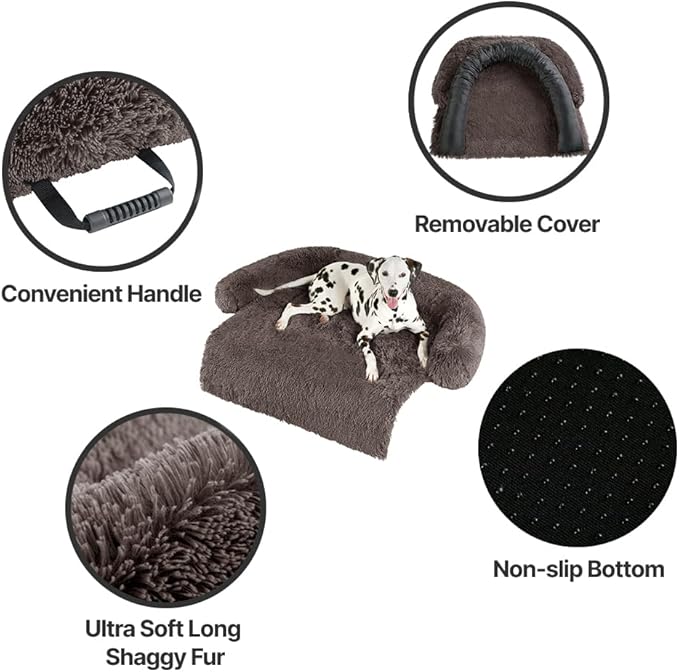 Codi Dog Bed for Couch - Calming Dogs Beds for Medium Pets, Fluffy Plush Cats Mat, Anti Anxiety Pet Mats with Removable Washable Cover Protector for Sofa, Ash Brown, 35x31x5 inches