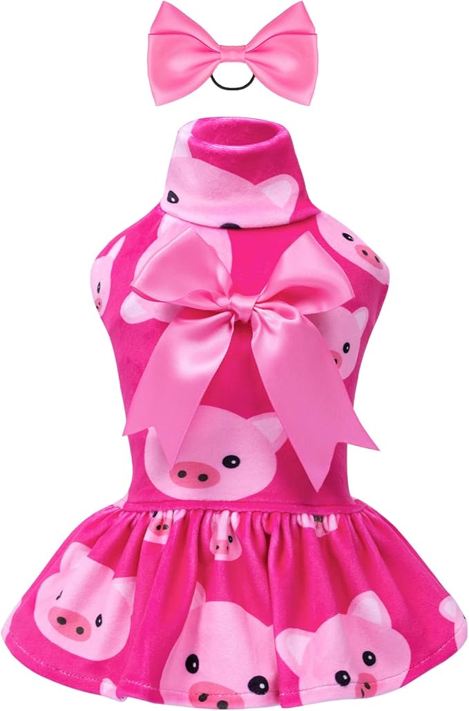 CuteBone Turtleneck Dog Velvet Dress Puppy Skirt Costume Pet Clothes Cat Apparel with Bow Hair Rope for Small Dogs CVD06XS