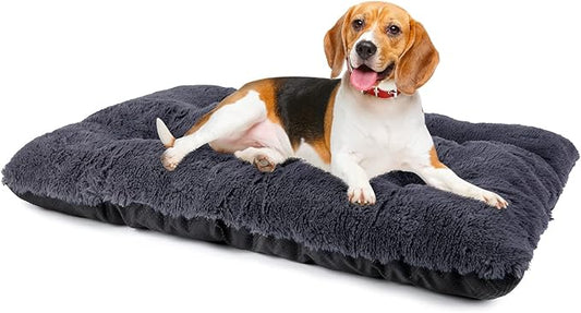JOEJOY Dog Bed Crate Pad, Deluxe Plush Washable Dog Beds Fulffy Soft Kennel Pad Anti-Slip Pet Sleeping Mat for Medium Small Dogs, 29" x 21", Grey