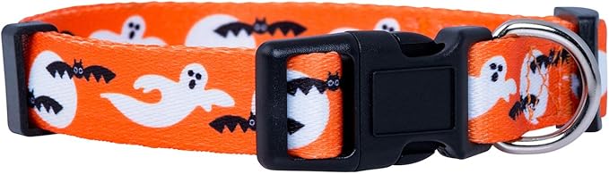 Native Pup Halloween Dog Collar- Spooky Fall Themed Horror Costume Collars- Skull, Pumpkin, Ghost, Bat, Witch, Candy Corn, Spider- Adjustable for Small, Medium, Large Breeds (Medium, Ghosts)