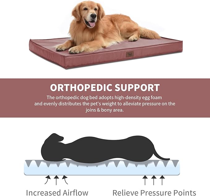 Outdoor Dog Bed for Medium Dogs, Waterproof Dog Crate Bed for Medium Dogs Cats, Orthopedic Egg Crate Foam Pet Bed with Washable and Removable Oxford Cover, Pink