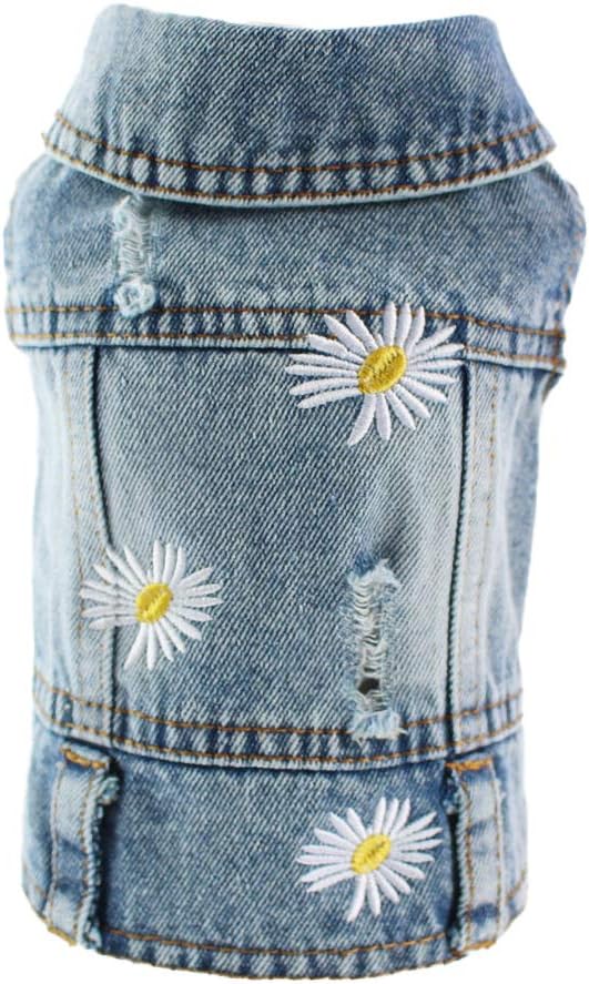 Pet Clothes Denim Dog Costume Summer Cowboy Vest Daisy Shirt Jeans Jacket Puppy Clothing for Chihuahua Yorkies