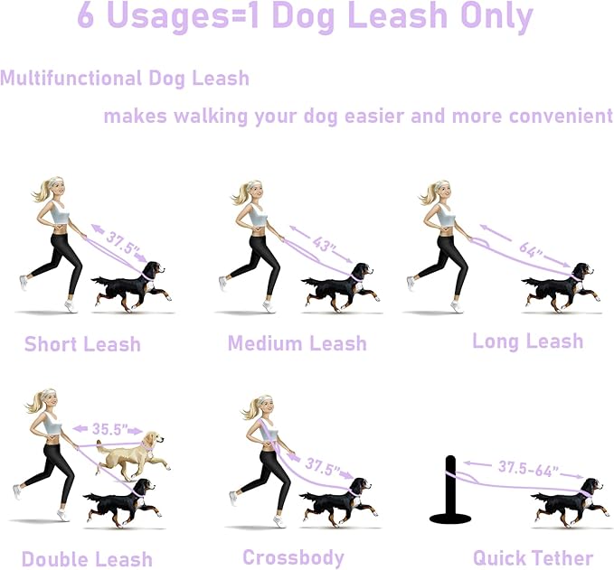 ZALER Dog Collar and Leash Set, Waterproof Adjustable Odor Proof Pet Collars Leashes Easy to Clean, 6FT Dog Leash with 2 Hooks for Large, Medium Small Dogs (XS, Purple)