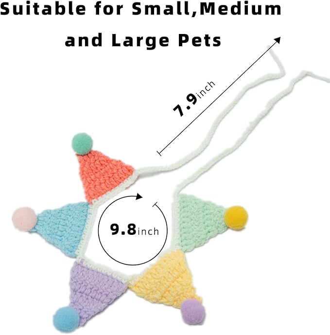 Knitted Dog Costume,Handmade Cat Birthday Costume,Dog Outfit and Birthday Decoration,Cute Cat Outfit,Rainbow Bandana,Adjustable Clown Costume