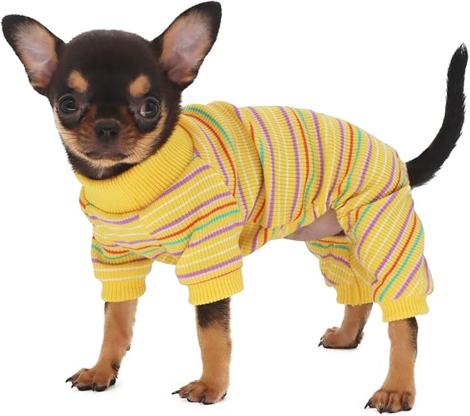 LOPHIPETS Dog Pajama Onesie for Small Dogs Teacup Chihuahua Yorkie Puppy Cat Clothes Apparel-Yellow/XXS