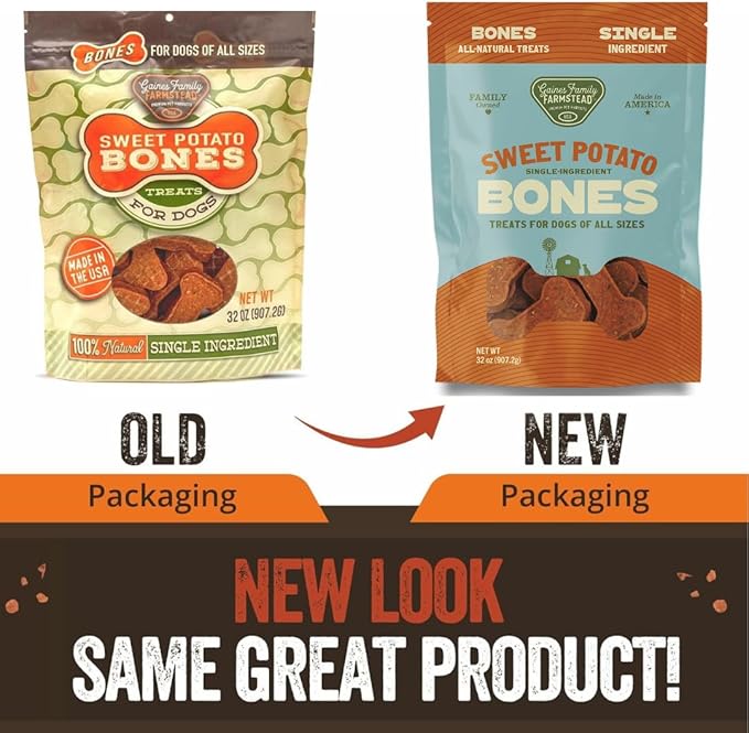 Gaines Family Farmstead Sweet Potato Dog Bones – 32 oz, All-Natural, Single Ingredient, Grain-Free Dog Treats for Digestive Health, Training & Rewards – High-Fiber, Made in USA