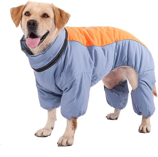 Toasty Warm Fullbody Snowsuit for Dog, Outdoor Windproof Coat with Leash Ring, Zip Up Reflective Thick Dog Snow Jacket, HazeBlue, 22