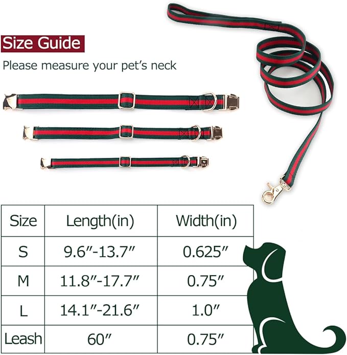 Stylish and Elegant Dog Collar,Adjustable Metal Belt Buckle, Durable High Density Fabric for Comfortable Pet Dog Collar and Dog Leash Set Packing for Medium Dogs