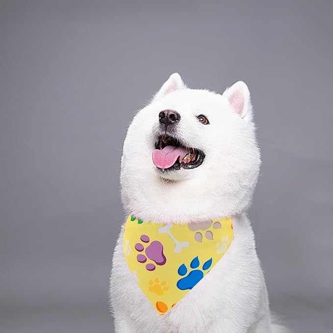 7 PCS Paw Print Dog Bandanas for Large Dog Breed 33 Inch Extra Large Polyester Dogs Bandana XL Scarves Party Grooming L