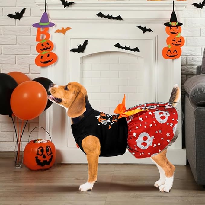 Dog Halloween Costumes Dog Dresses, Halloween Costumes for Dogs Funny Puppy Dress with Bow for Small Large Dogs, Pumpkin Witch Bat Pet Costume Halloween Christmas (Medium, Trick or Treat)