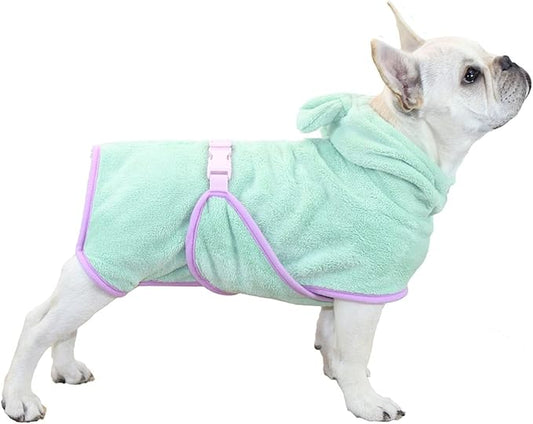 Dog Bathrobe, Microfiber Fast Drying Absorbent Hooded Bath Towel for Puppy Small Medium Large Dog Cat(Green,L)