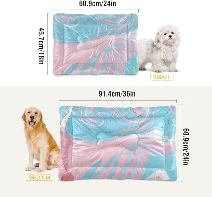 Blue-Pink Marble Texture Pet Beds, Soft Dog or Cat Beds Ideal for Dog Crates, Machine Wash & Dryer Friendly (36" x 24")