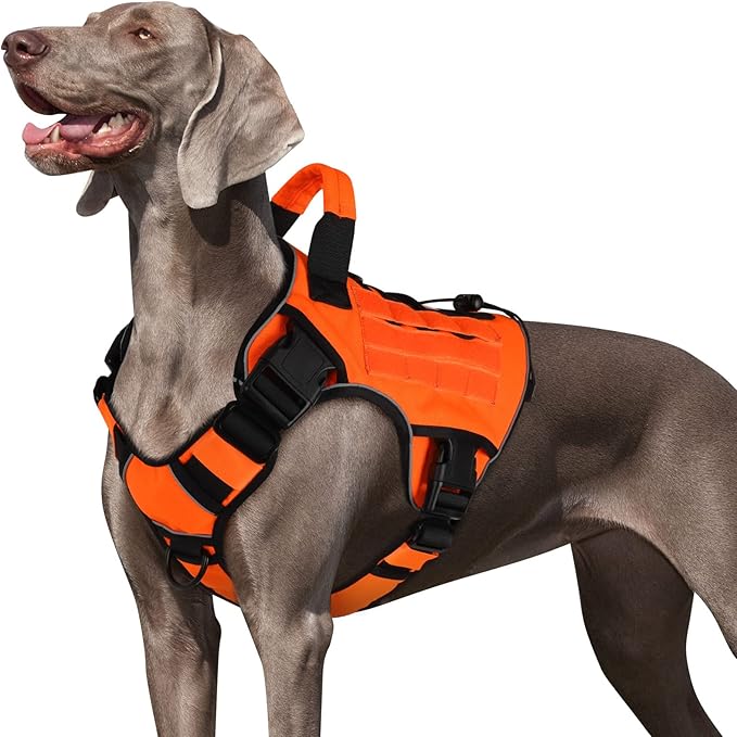 WINGOIN Orange Tactical Dog Harness Vest for Large Dogs No Pull Adjustable Reflective K9 Military Dog Service Harnesses with Handle for Walking, Hiking, Training(L)