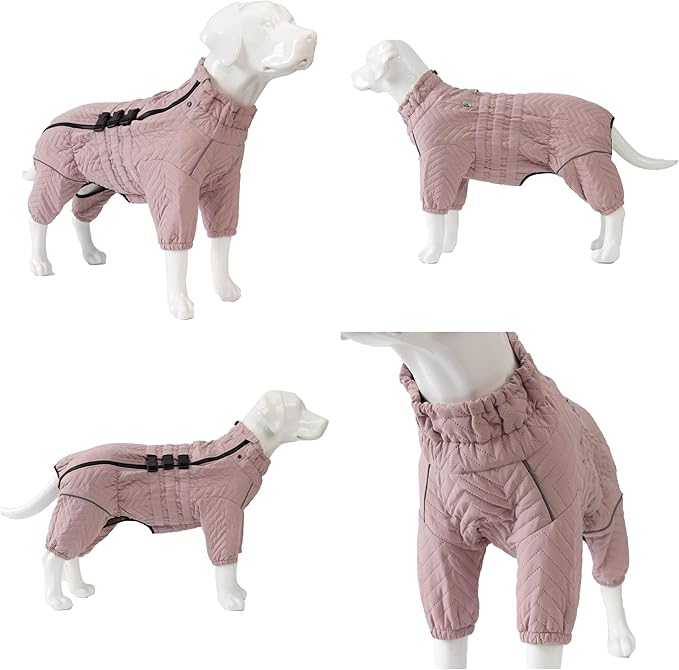 Warm Dog Coat Double Layers Dog Vest, 4 Legs Covered Windproof Waterproof Reflective Warm Dog Vest Outdoor Skating Dog Costume for Small Medium Large Dogs Lotus Pink XL