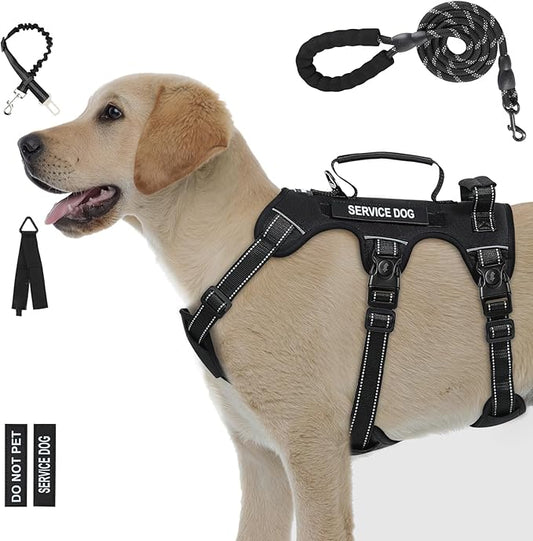 Escape Proof Dog Harness for Large Medium Sized Dogs Six Point Adjustable, Service Dog Vest Harness and Leash Set, No Pull Dogs Harnesses with Handle, Medium Dog Harnesses for Walking(Black, M)