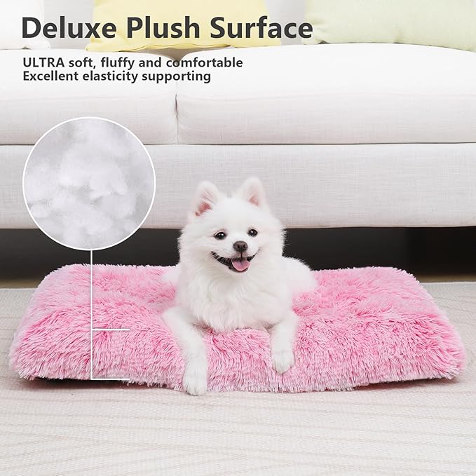 Vonabem Medium Dog Bed Crate Pad, Washable Pink Dog Beds for Medium Small Dogs, Plush Soft Puppy Beds Cute,Dog Mats for Sleeping Anti-Slip, Kennel Pad 30inch