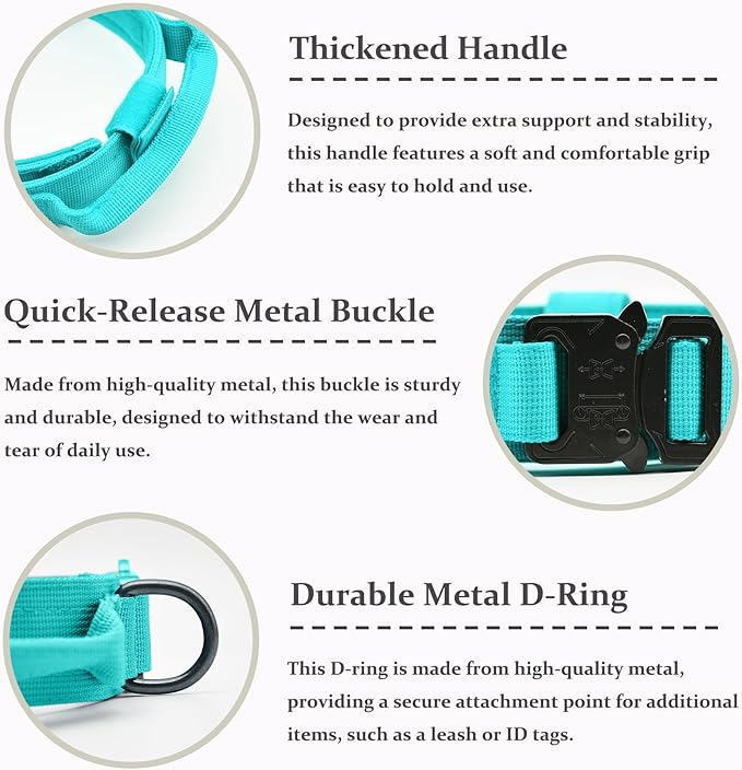 Tactical Dog Collar, Adjustable Military Training Nylon Dog Collar with Control Handle and Heavy Quick-Release Metal Buckle for Small Medium Large Dogs, Blue XXL