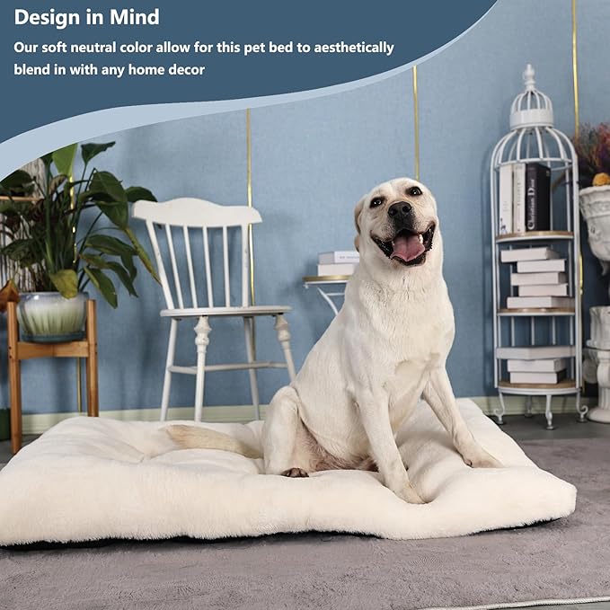 nononfish Dog Crate Pad 42x28 for Large Dog Washable,Soft & Plush Pet Mat for Kennel XLarge with Anti-Slip Bottom fit 42 inch Crates,Deluxe Fluffy Thick for Older Pet Sleeping Mat,Cream White
