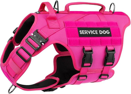Tactical Dog Harness - PETNANNY Dog Harness Service Dog Vest for Large Breed Dog, Hook and Loop Panel for Service Dog Patchs, Work Dog MOLLE Vest with Handle for Walking Hiking Training(Pink,M)