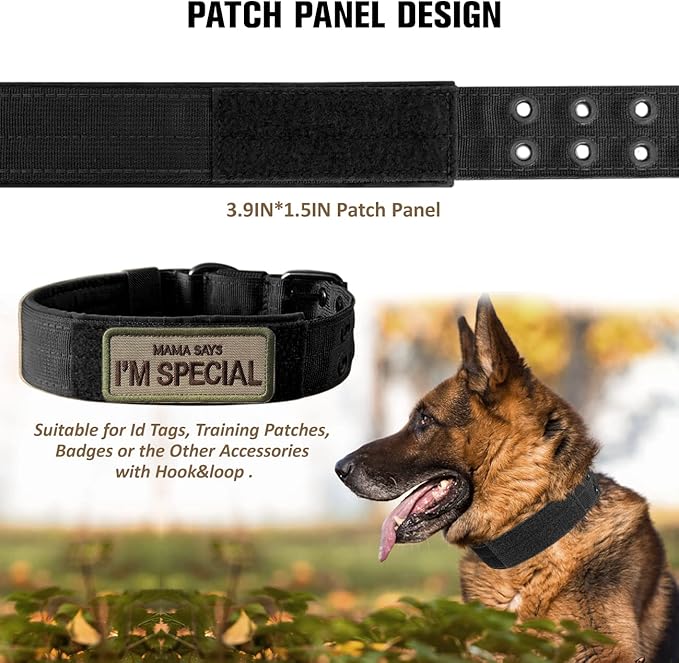 Tactical Dog Collar Military Adjustable Dog Collars Soft Nylon K9 Training Collar with Patch Heavy Duty Metal Buckle Collars for Medium Large Dogs (Light Pink, M)