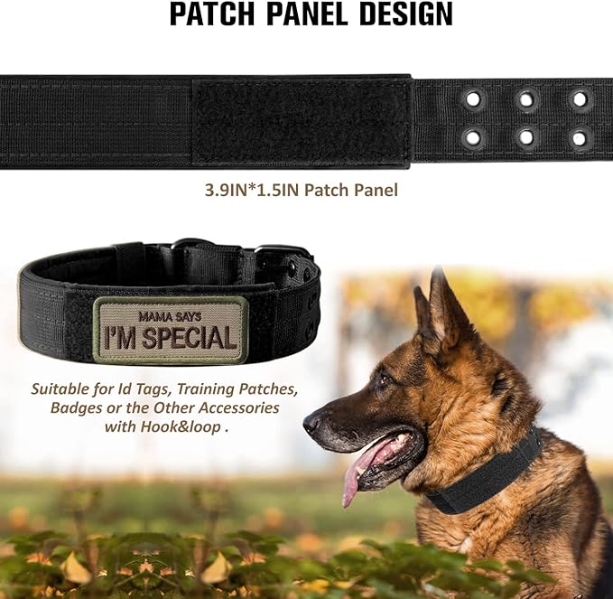Tactical Dog Collar Military Adjustable Dog Collars Soft Nylon K9 Training Collar with Patch Heavy Duty Metal Buckle Collars for Medium Large Dogs (Black, M)