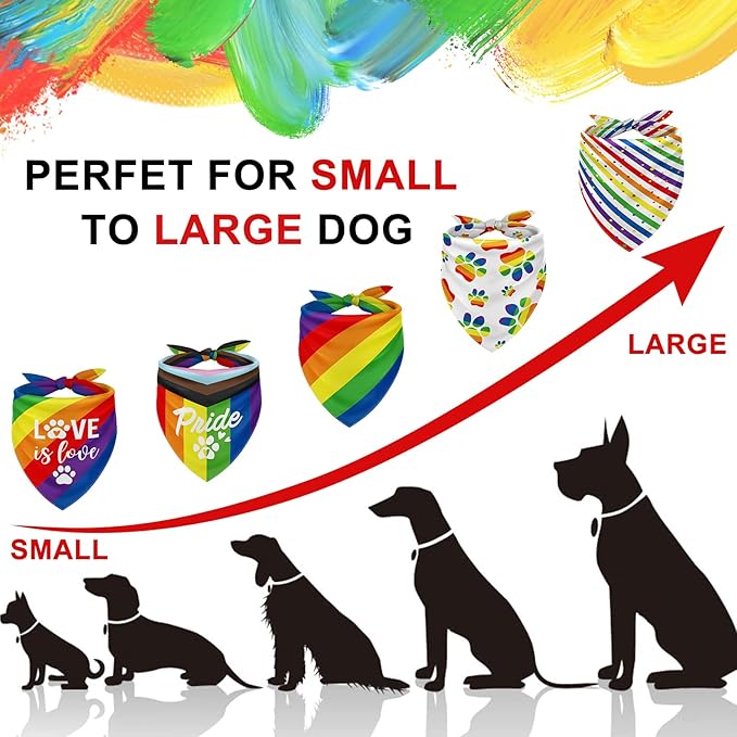 Whaline Rainbow Dog Bandanas Love is Love Pride Triangle Bibs Dog Paw Pet Scarf Reversible Double-Sided Pet Neckerchief for Pride Day Small Medium Large Pet Cat Dog Costume Accessories, 5 Pack