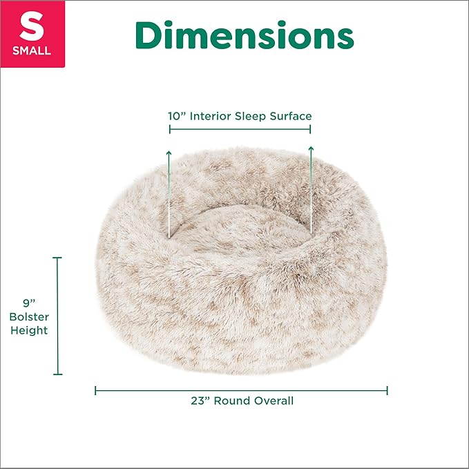 Furhaven 23" Round Calming Donut Dog Bed for Indoor Cats & Small Dogs, Washable, for Dogs Up to 20 lbs - Shaggy Plush Long Faux Fur Donut Bed - Driftwood Brown, Small