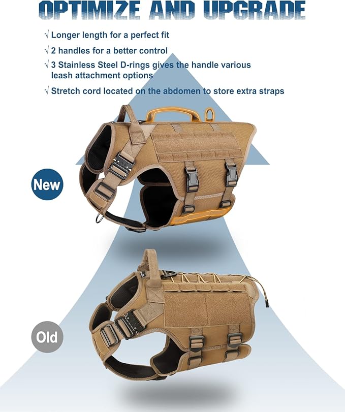 Tactical Dog Harness - PETNANNY Service Dog Vest for Large Dogs Fully Body Coverage in Training Dog Harness with 2 Reflective Dog Patches, Handle, Hook and Loop Panels, Dog MOLLE Vest (Khaki, XL)