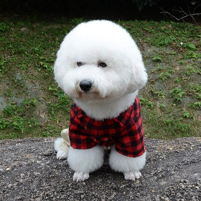 SMALLLEE_LUCKY_STORE Pet Clothes for Small Dog Cat Red Plaid Shirts Sweater with Khaki Overalls Pants Jumpsuit Outfits S