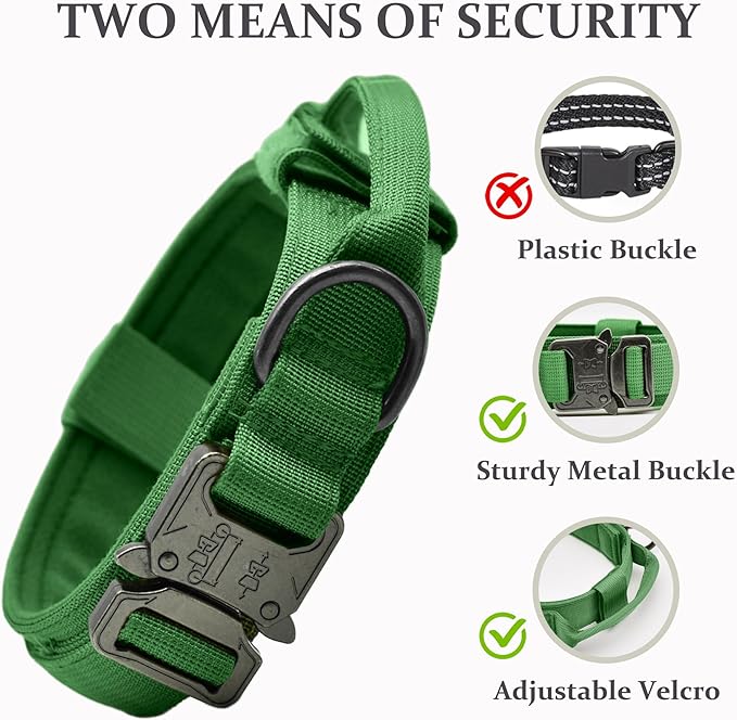 Tactical Dog Collar, Adjustable Military Training Nylon Dog Collar with Control Handle and Heavy Quick-Release Metal Buckle for Small Medium Large Dogs, Emerald Green XXL