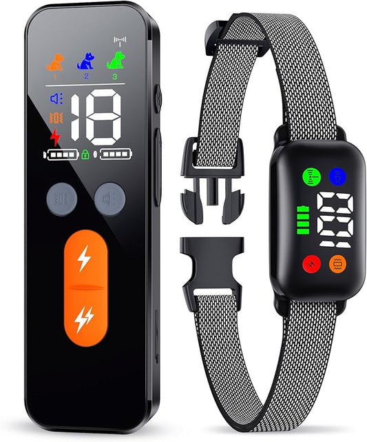 Dog Training Collar, Dog Shock Collar with Remote Control for Medium Large Dogs 40-120lbs, IP68 Waterproof Shock Collar for Dogs with Beep Vibration Shock & Safety Lock (Matte BLK)